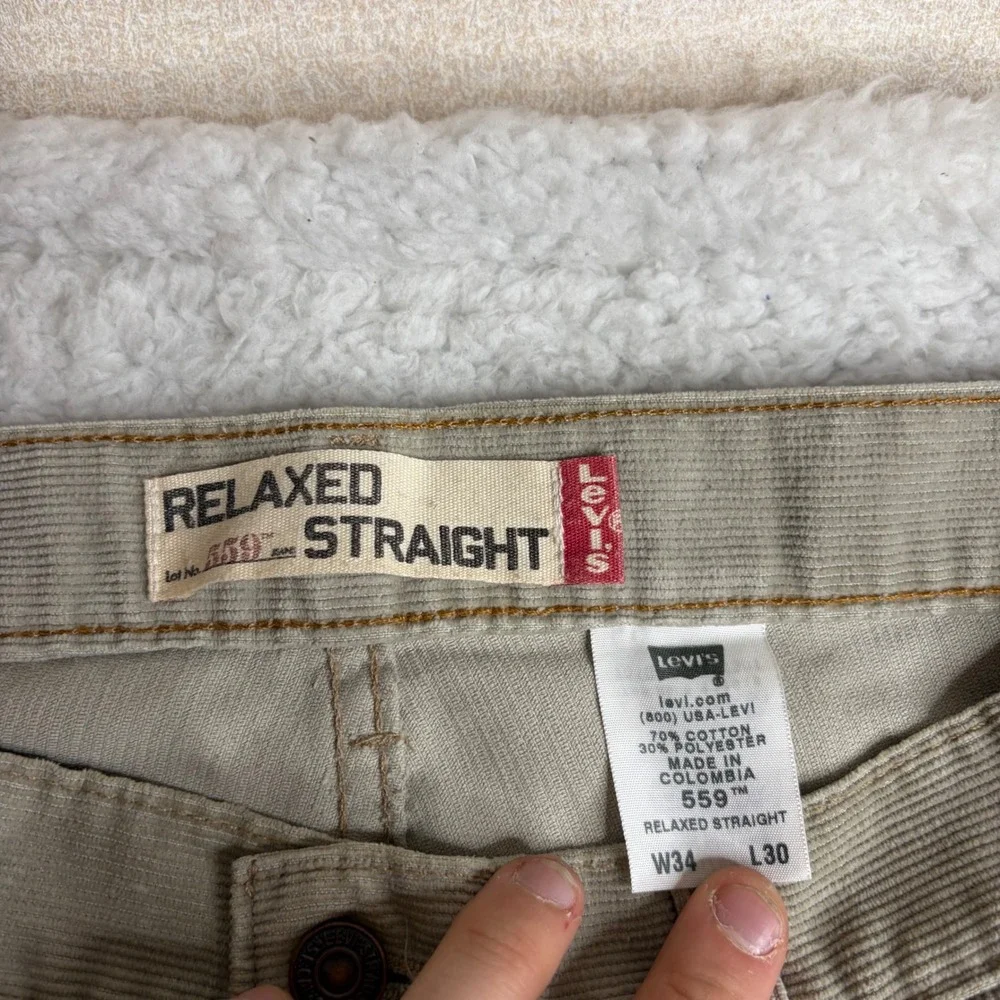 Levis 559 Relaxed Straight Corduroy Pants Tan Khaki 34x30 00559-1301 *STAIN